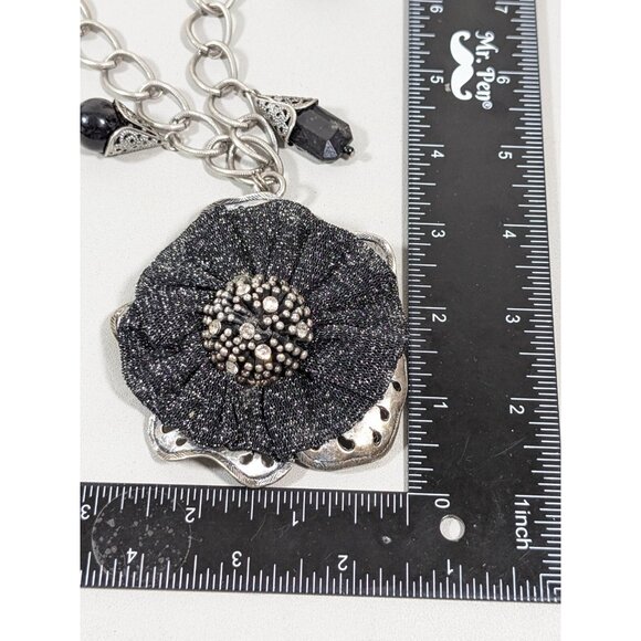 Bali Style Coastal Black Flower Rhinestone Pendant Charm Necklace Bold 22 in - Picture 11 of 11